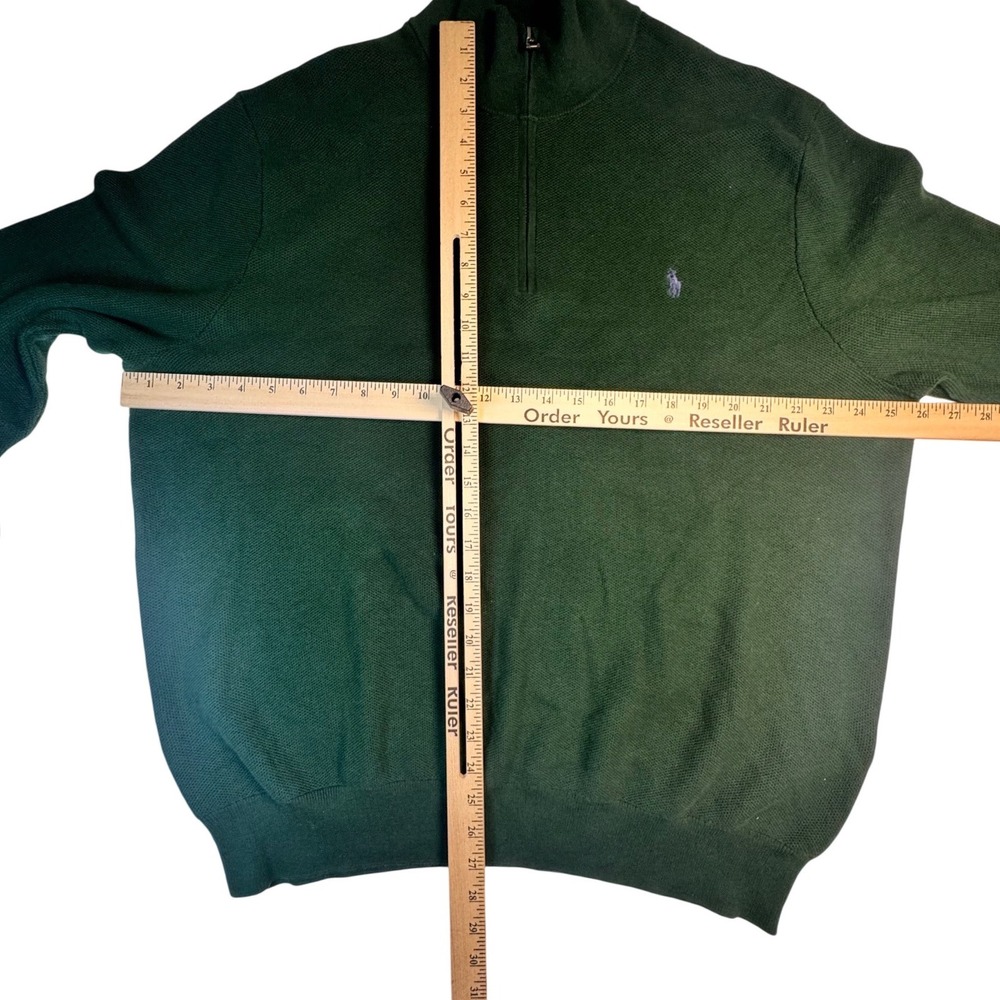 Polo Ralph Lauren Mens XXL Green Cotton Quarter Zip Pullover Sweater Pony - Picture 5 of 7